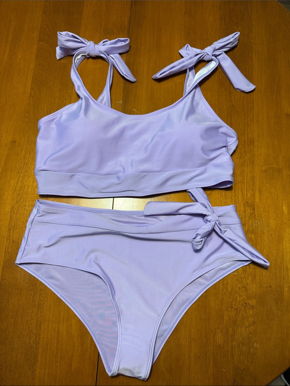 Lilac Tie-Shoulder Bikini Set
